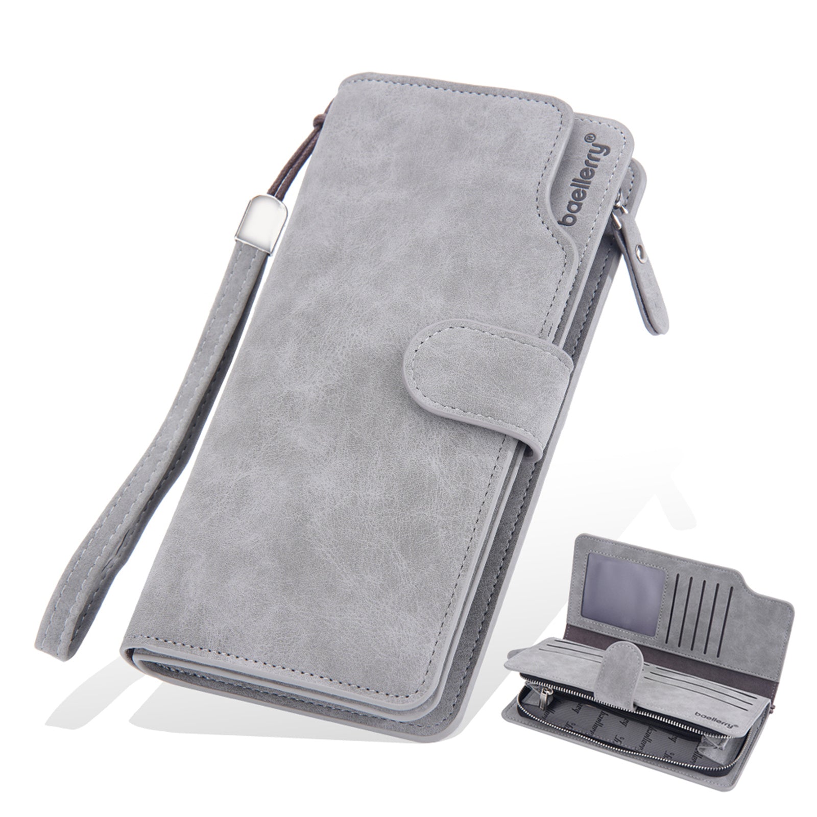 BAELLERRY S1070 Frosted PU Leather Men Long Wallet Zipper Pocket Cards Cash Holder Clutch Bag with Wrist Strap BAELLERRY S1070 Frosted PU Leather Men Long Wallet Zipper Pocket Cards Cash Holder Clutch Bag with Wrist Strap